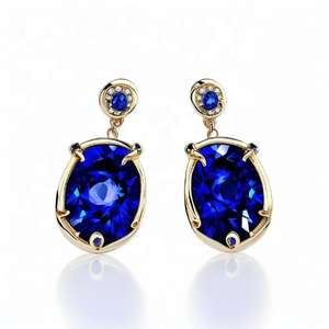 Elegant Blue Hydro Round 6 mm & Oval 15×<b>20</b> mm CZ Drop Earrings 925 Sterling Silver 18K Gold Plated 5 Inch <b>Wedding</b> Wear - Product Image 6