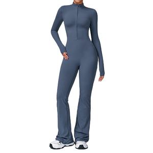 ชุดโยคะแบบจั๊มสูทขายส่งสำหรับผู้หญิง แขนยาว ซิปด้านบน ชุดออกกำลังกาย แห้งเร็ว คุณภาพสูง สำหรับใส่ในยิม - Product Image 5