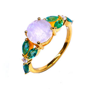 เครื่องประดับเงินแท้ 925 ชุบทอง ประดับมูนสโตน แหวนคลาสสิกสำหรับผู้หญิง สวมใส่ในงานแต่งงาน - Product Image 3