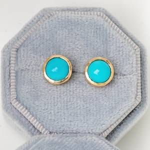 Boucles d'oreilles rondes en turquoise Boucles d'oreilles en argent sterling 925 plaqué or 14 carats, pierre naturelle de la belle au bois dormant - Product Image 5