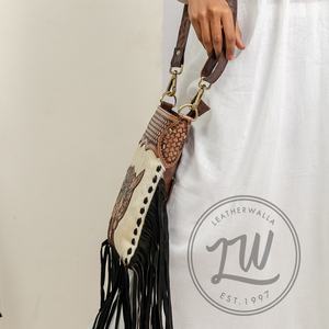 LW 2024 Vintage Bohemian Cow Hide Leather Women's Handmade <b>Sling</b> <b>Shoulder</b> Bag Single Strap for Autumn and Winter - Product Image 2