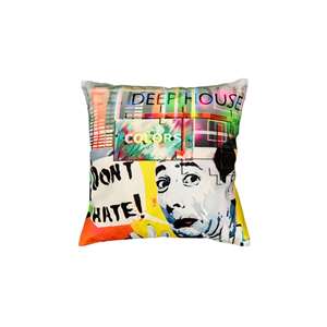 Don't Hate Graffiti Art Cushion Covers Digital Printed 16x16 Multicolor Decorative Throw Pillow Handmade for <b>Sofa</b> <b>Bed</b> Decor Home - Product Image 2
