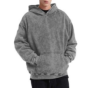 Sweat-shirts à capuche délavés vintage en coton molletonné mi-lourd pour hommes pull de couleur unie lavé à l'acide avec capuche - Product Image 4
