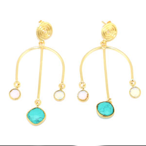 Pendientes Colgantes de Metal de Latón Chapado en Oro de 24K con Diseño de Alambre de Lujo, Corte a Cuadros, Cuarzo Hidro, Estilo Real, Venta al por Mayor para Niñas - Product Image 1