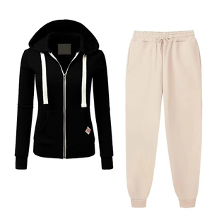 Conjunto de Sudadera Informal a la Moda para Mujer, Invierno 2024, Poliéster/Algodón, Color Sólido, Manga Larga, Ropa Deportiva Urbana con Bolsillo y Cremallera - Product Image 4