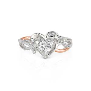 Anillo de Compromiso Jeulia con Diamantes Entrelazados en Forma de Corazón, Diseño Bicolor y Ondulado - Product Image 1