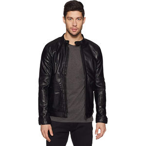 2024 Custom Logo Genuine Leather <b>Jacket</b> <b>for</b> <b>Men</b> <b>Long</b> Sleeve Slim Fit Patchwork Design Stand Collar Winter <b>jacket</b> <b>for</b> <b>men</b> - Product Image 1