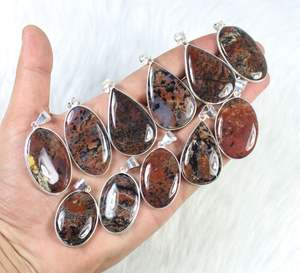 Gros Top Naturel Russe Dendrite Agate Gemme Pendentif Bijoux Argent Plaqué pour les Femmes - Product Image 3