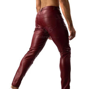 กางเกงหนังเอวสูงสำหรับผู้ชายกางเกงทรงตรงทำจากโรงงาน - Product Image 3