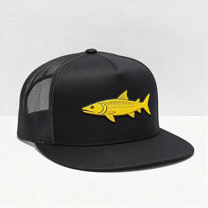 Parche de pesca personalizado 5 paneles Tucker sombrero negro Snapback deportes gorra de béisbol para Unisex - Product Image 1