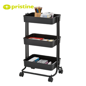 Chariot de cuisine utilitaire portable moderne à 3 niveaux en plastique avec couvercle, rangement ménager, fabricant de meubles de Taïwan, vente en gros, état impeccable - Product Image 3