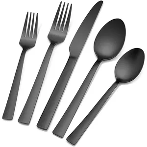 Juego de cubiertos con revestimiento en polvo de la mayoría de las tendencias, cubiertos negros, vajilla de mesa para boda, fiesta, restaurante, suministros de utensilios de cocina - Product Image 1