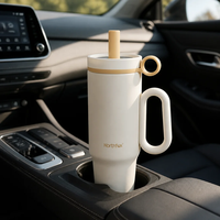 Gobelet de voyage réutilisable de 40 oz avec doublure en acier inoxydable 316, extérieur en acier inoxydable 304, isolation sous vide à double paroi, couvercle hermétique avec paille et poignée