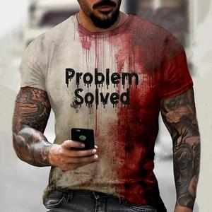 T-shirts pour hommes problème résolu t-shirts imprimés sanglants mode Horrible Halloween manches courtes décontracté col rond surdimensionné t-shirts hauts - Product Image 2
