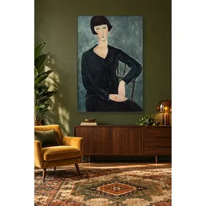Fida Modigliani Femme assise en robe noire Impression sur toile - Product Image 3