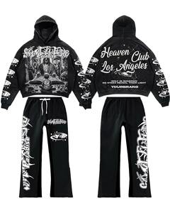 Conjunto Deportivo Personalizado para Hombre, Estilo Acid Wash, Felpa Técnica, Sudadera con Capucha Bordada Desgastada y Pantalones Deportivos Acampanados, 100% Algodón para Invierno - Product Image 6