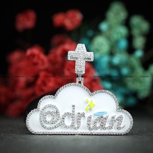 Pendentif Hip Hop personnalisé en moissanite, serti de diamants, testé positif au testeur de diamants, en argent sterling 925, émail, collier avec pendentif de nom pour homme et femme - Product Image 1