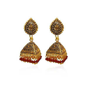 Kriaa Boucles d'oreilles Jhumki plaquées or antique à la mode modèle 1308527 - Product Image 1