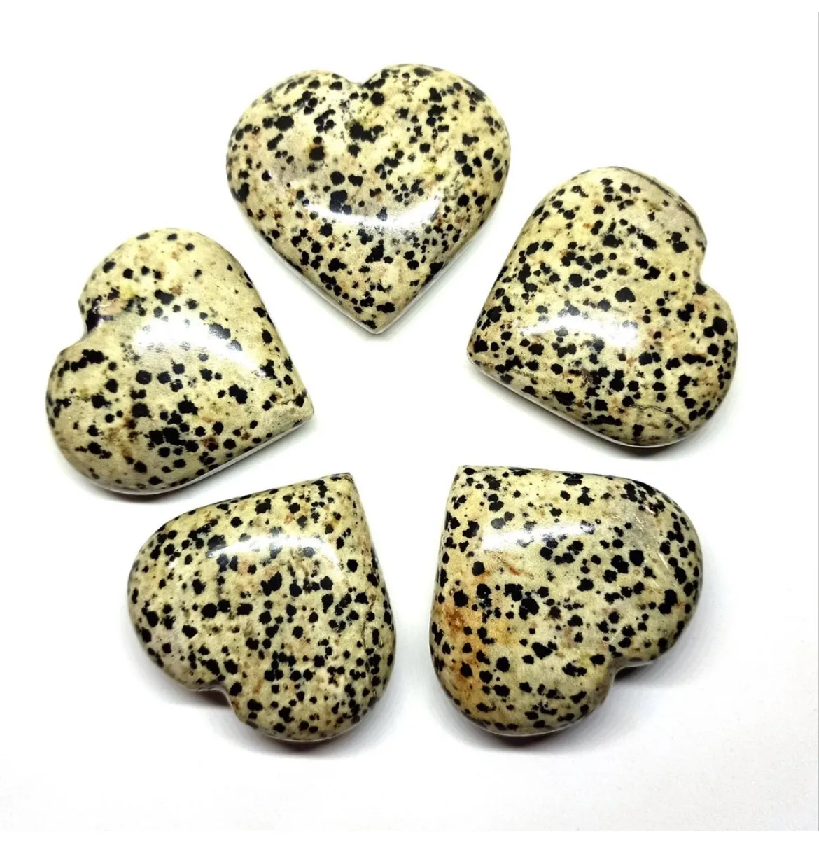 wholesale Natural Dalmatian Jasper Heart Shape Crystals Polished Hand Carved Healing For Meditation And Home Decoration