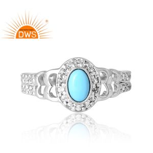 แหวนพลอยบุษราคัมสีเงินชุบพัลเลเดียมธรรมชาติสีเทอร์ควอยซ์และสีขาว - Product Image 3