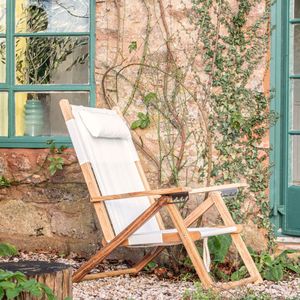 Tumbona moderna para exteriores, marco de madera de teca maciza con tela impermeable y acabado natural para uso en parques, hoteles y villas - Product Image 6