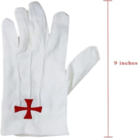 Guantes de Invierno Cruz Roja de los Caballeros Templarios, Algodón Orgánico Blanco, Francmasonería, Largos, con Logotipos Personalizados, Talla Personalizada, Duraderos