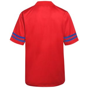 Nouveau maillot de football unisexe respirant rouge avec rayures bleues sur manches courtes, options de logo et de couleur personnalisés – Collection 2026 - Product Image 2