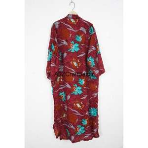 Robe bohème en soie de luxe pour femmes, faite à la main, patchwork, col en V, cordon de serrage, longueur totale, manches trois quarts, douce et respirante - Product Image 4
