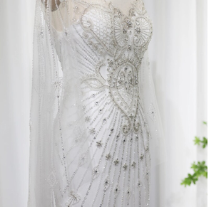 ชุดเดรสคอวีลึกประดับด้วยไข่มุกลูกปัดที่สง่างามชุดเดรสคลับยาวถึงพื้นเอวตามธรรมชาติชุดชั้นในแบบเย็บปักในตัว - Product Image 2