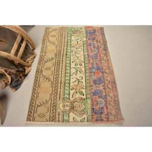 พรมตุรกีโบราณคลาสสิก2.9x4.2ft แบบดั้งเดิมสีเบจสีเขียวลายเย็บปะติดปะต่อกันผ้าขนสัตว์ยางพาราสำหรับห้องนั่งเล่นวัยรุ่น - Product Image 1