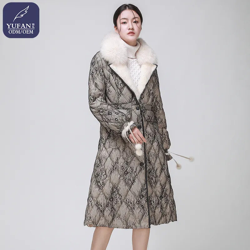 Yufan-معطف مهني مخصص من فرو الثعلب ، للسيدات, معطف مبطن من 90 حرفًا ، كرة من القطيفة ، تصميم حزام