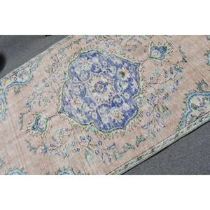 Tapis turc vintage traditionnel bleu beige 3.8x6,8 pieds motif patchwork tissage plat laine PP pour décorations de salon 4m latex - Product Image 5