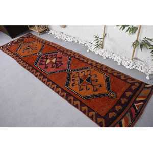 2.8x10.2 ft Rug, Vintage Turkish Rug, <b>Red</b> Black Camouflage <b>Wool</b> Rug - Product Image 4