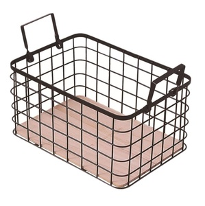 Modern High Quality Home Decorative Classic Handmade Wooden Base Storage <b>Black</b> Iron <b>Wire</b> Fruit <b>Basket</b> - Product Image 4