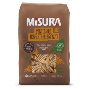 Pasta Fusilli de Trigo Duro, Procesada con Matriz de Bronce, Sin Refinar, Forma Italiana, Rica en Fibra, Seca, Bolsa de 500g - Product Image 1