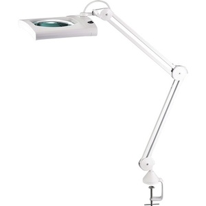 โคมไฟขยายแบบ LED สีขาวพร้อมหัวสี่เหลี่ยม เลนส์แก้วขนาด 190.5 มม. และฝาครอบแบบหนีบโต๊ะ - Product Image 1