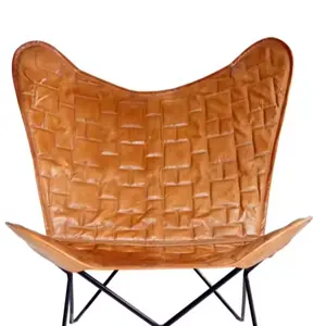 Cadeira de salão em couro marrom com detalhes elegantes, cadeira de salão em forma de borboleta, material de melhor qualidade, designer quadrado moderno