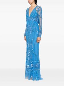 Robe de soirée marocaine à col en V et à une épaule, en mousseline de soie antistatique, à perles, style A-line, pour bal de promo, longueur totale, respirante, devant - Product Image 5