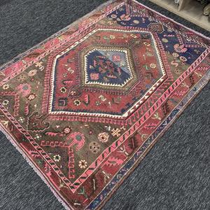 Tapis turc 4,6x6 pieds, tapis d'appoint vintage, tapis géométrique en laine rose et bleu - Product Image 2