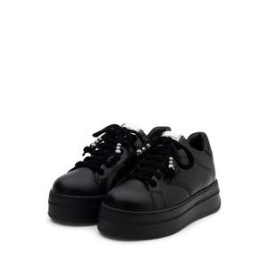 Sneakers tendance pour femmes Isabel Black Canvas avec lacets, sangle Ciniglia, semelle haute linéaire et semelle en cuir Vitello, fabriquées en Italie - Product Image 1