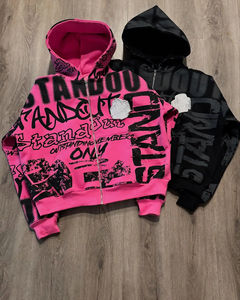 เสื้อฮู้ดซิปโอเวอร์ไซส์ลายกราฟิกสุดเท่ห์สำหรับผู้ชาย สไตล์สตรีทแวร์ พร้อมพิมพ์ตัวอักษรโดดเด่น - Product Image 2