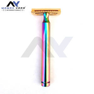 Maquinilla de Afeitar de Doble Filo Cromada Pulida para Hombre, Afeitado Suave, Cuidado Corporal, Uso en Salón, Multicolor Arcoíris - Product Image 2