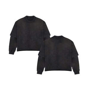 เสื้อยืดแขนยาวของผู้ชายเสื้อยืดสองชั้นผ้าฝ้าย100% รุ่นเฮฟวีเวตแบบแนวสตรีทเสื้อยืดสองชั้นงานตามสั่ง - Product Image 6