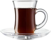 터키 유리 찻잔과 받침 세트 150ml/5oz 가정용 투명 유리 커피 머그잔 세트 손잡이 포함 레스토랑 애프터눈 티용