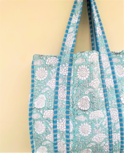 Indian Handmade 100% Pure Cotton Women Small Tote Bags With Zipper Hand Block Printed <b>Quilted</b> Grocery Organizer Travels Purses - Product Image 5
