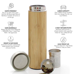 Bouteille d'eau, flacon en bambou, bambou, bouteille de thé en acier inoxydable de qualité supérieure avec tasse durable - Product Image 3