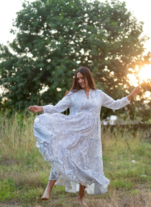 Vestido Maxi informal de algodón puro para mujer, manga corta, cuello en V, estampado Handblock, vestido de fiesta de noche para boda, patrones de tela tejida - Product Image 2