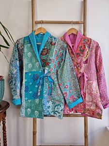 Tissu en coton hypnotisant de haute qualité dames pêche décontracté fête d'anniversaire et Festival portant Kantha Kimonos veste d'hiver Robe - Product Image 2