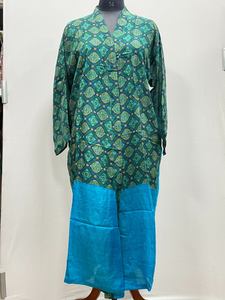 <b>Women's</b> Recycled Silk Sari Kimono Nightdress Summer Spring Indian Style Bathrobe Sleepwear Front V-neck Drawstring Closure Soft - Product Image 2