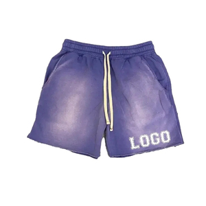 Short de sport personnalisé uni coton éponge français polaire Jogger pour hommes Short vintage avec cordon de serrage lavé à l'acide bord brut - Product Image 1